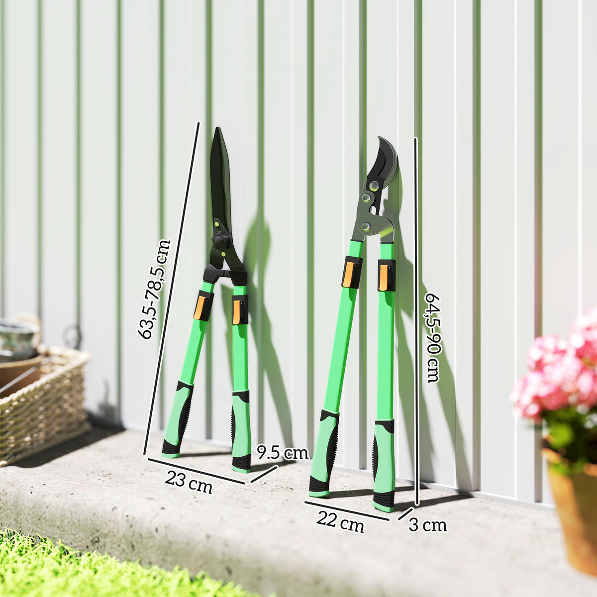 GARTENSCHEREN-SET 2 TLG. aus Metall Kunststoff Grün - Grün, Metall (23/9.5/78.5cm) - Outsunny