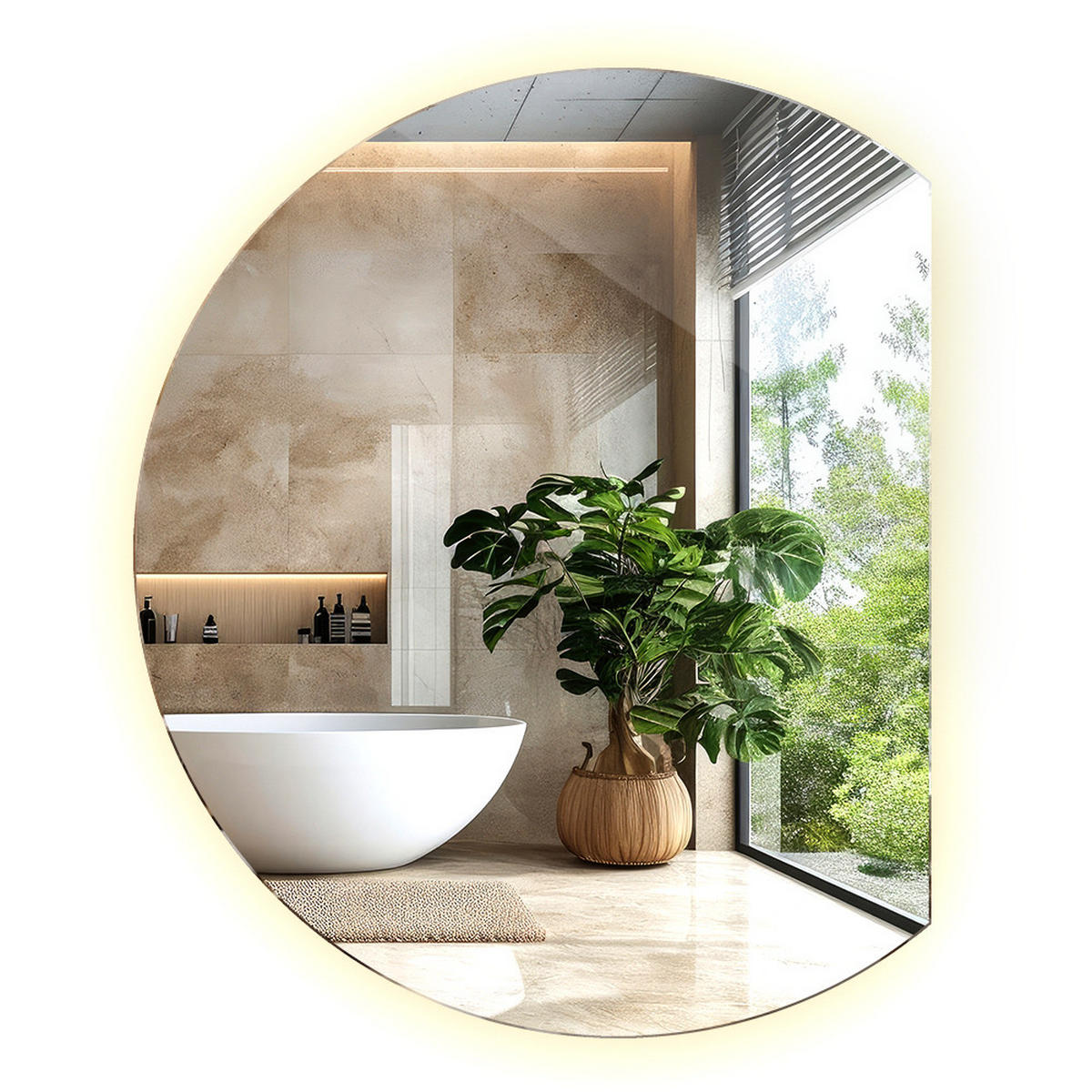 LED SPIEGEL 84 cm x 100 cm Unregelmäßiger Form Warmweiß 3000 K - Blaugrau, Glas (84/100/0.4cm) - TULUP