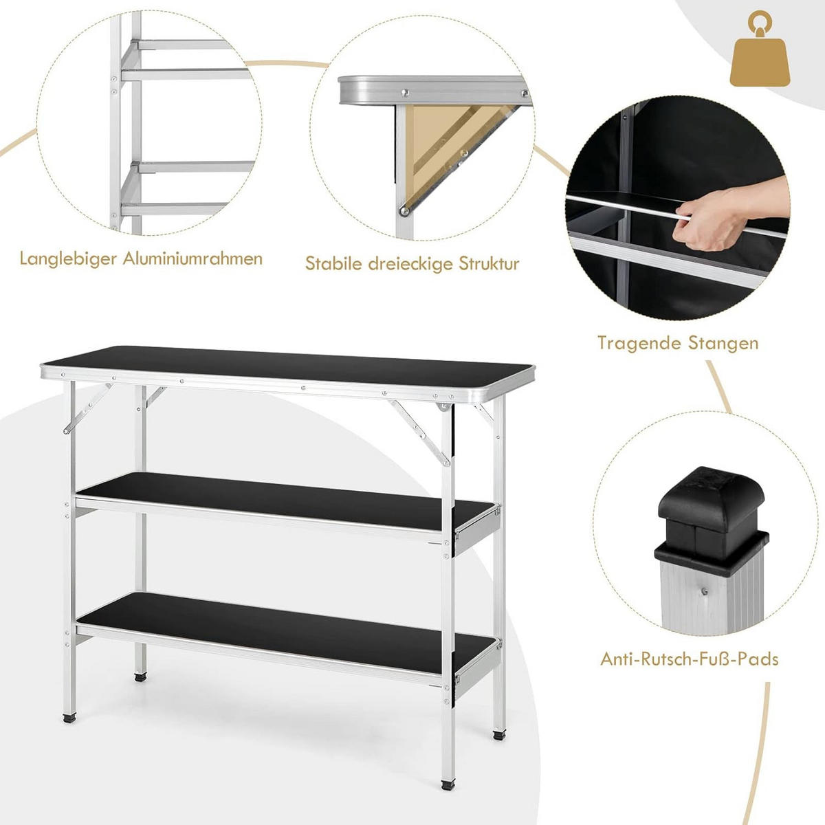 CAMPINGSCHRANK Schwarz - Schwarz, Holzwerkstoff (38/110/88cm) - COSTWAY