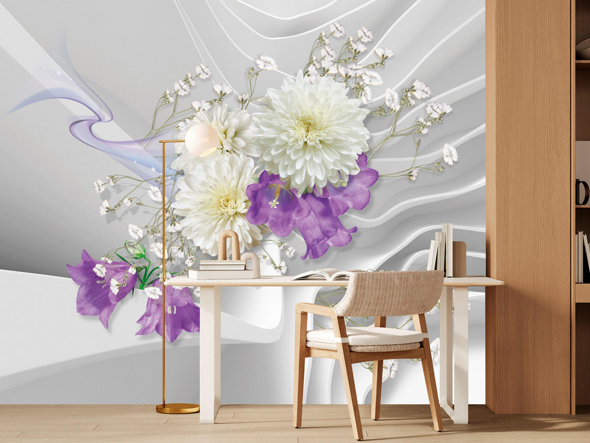 FOTOTAPETA Pre Obývaciu Izbu BLUMEN Abstraktné Vlnité Priestorové Pozadie 250 x 175 cm - sivá/biela, papier (250/175cm) - Muralo