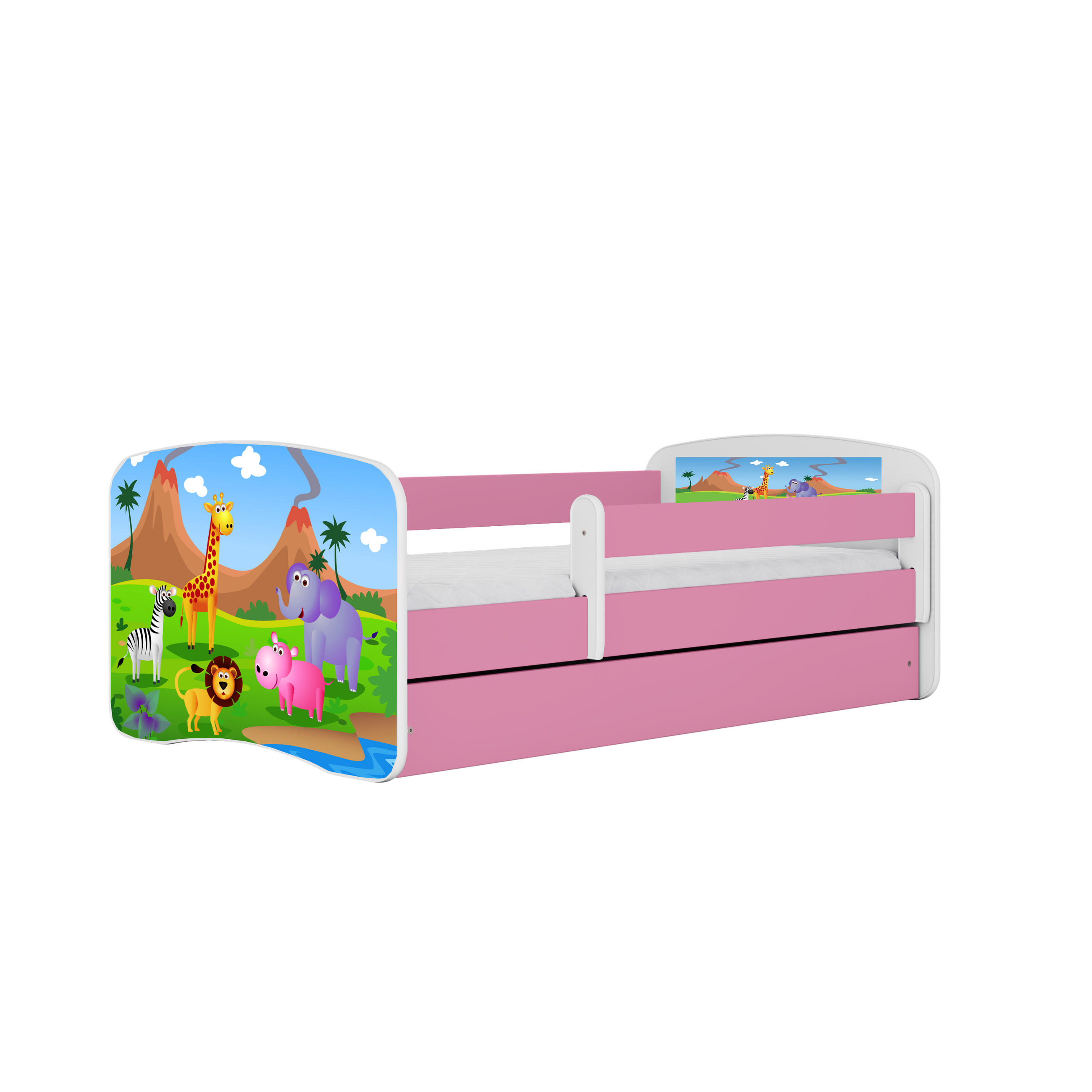 KINDERBETT Safari mit Schublade und Matratze 160/80 - Rosa, Holzwerkstoff (80/160cm) - RAUMHIRSCH FURNITURE