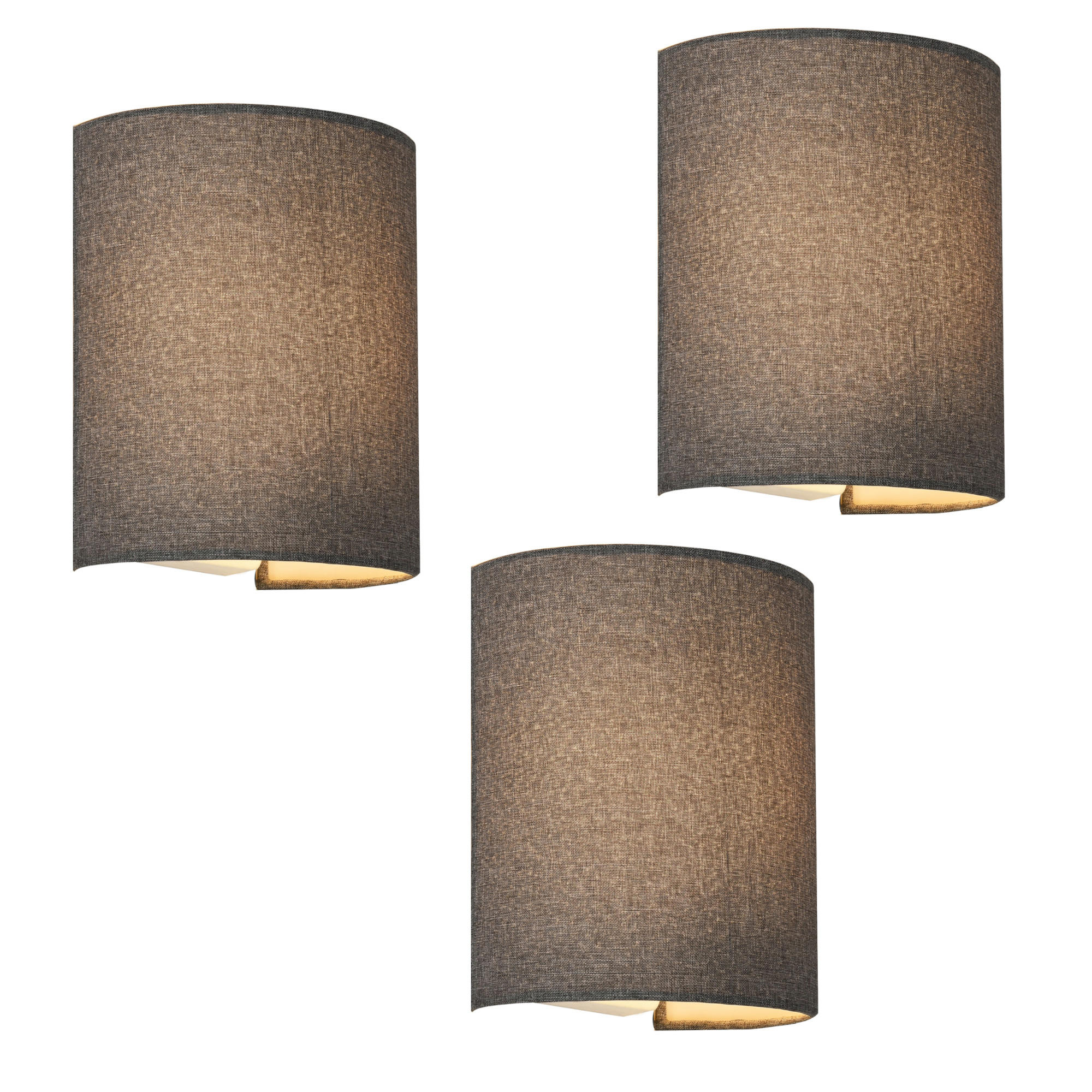 WANDLEUCHTE-SET 3 TLG. - Grau, Textil (17.5/20cm) - lux.pro