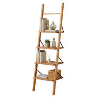 LEITERREGAL Natur Walnussholz geölt 4 Ablagen 180 cm - Hellbraun, Holz (44/180/35cm) - Relaxdays