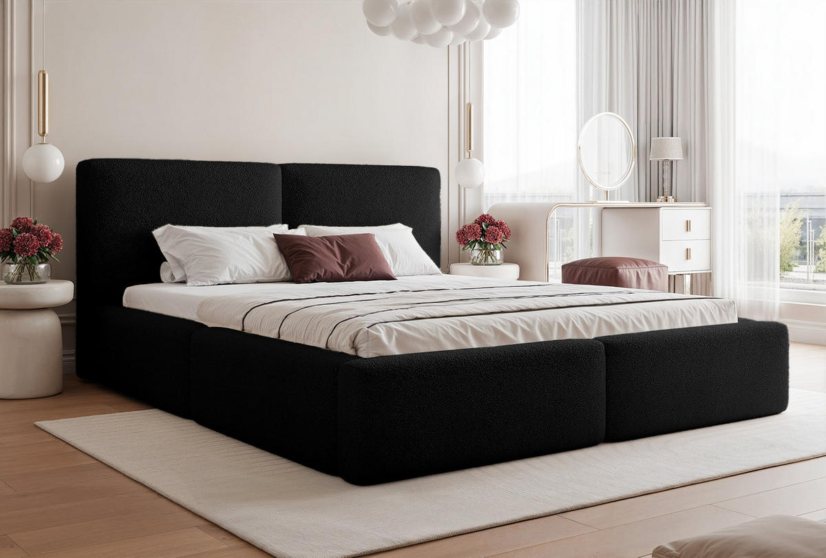 POLSTERBETT NUVARI 200x200 cm, Schwarz - Schwarz, Textil (200/200cm) - Fedve