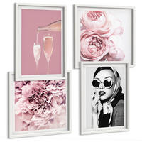 BILDER SET 4er Set - 50x50 cm & 40x60 cm Weißer Rahmen - Blumen, Pfingstrosen, Rosen, Eleganz - Weiß, Kunststoff (50/50cm) - TULUP