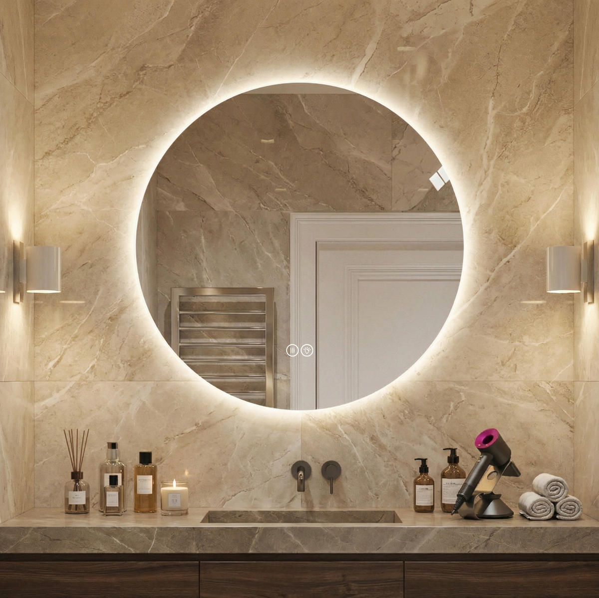 WANDSPIEGEL 80/3/80 cm silber aus Glas und Metall mit LED - Silberfarben, Glas (80/3/80cm) - OKWISH