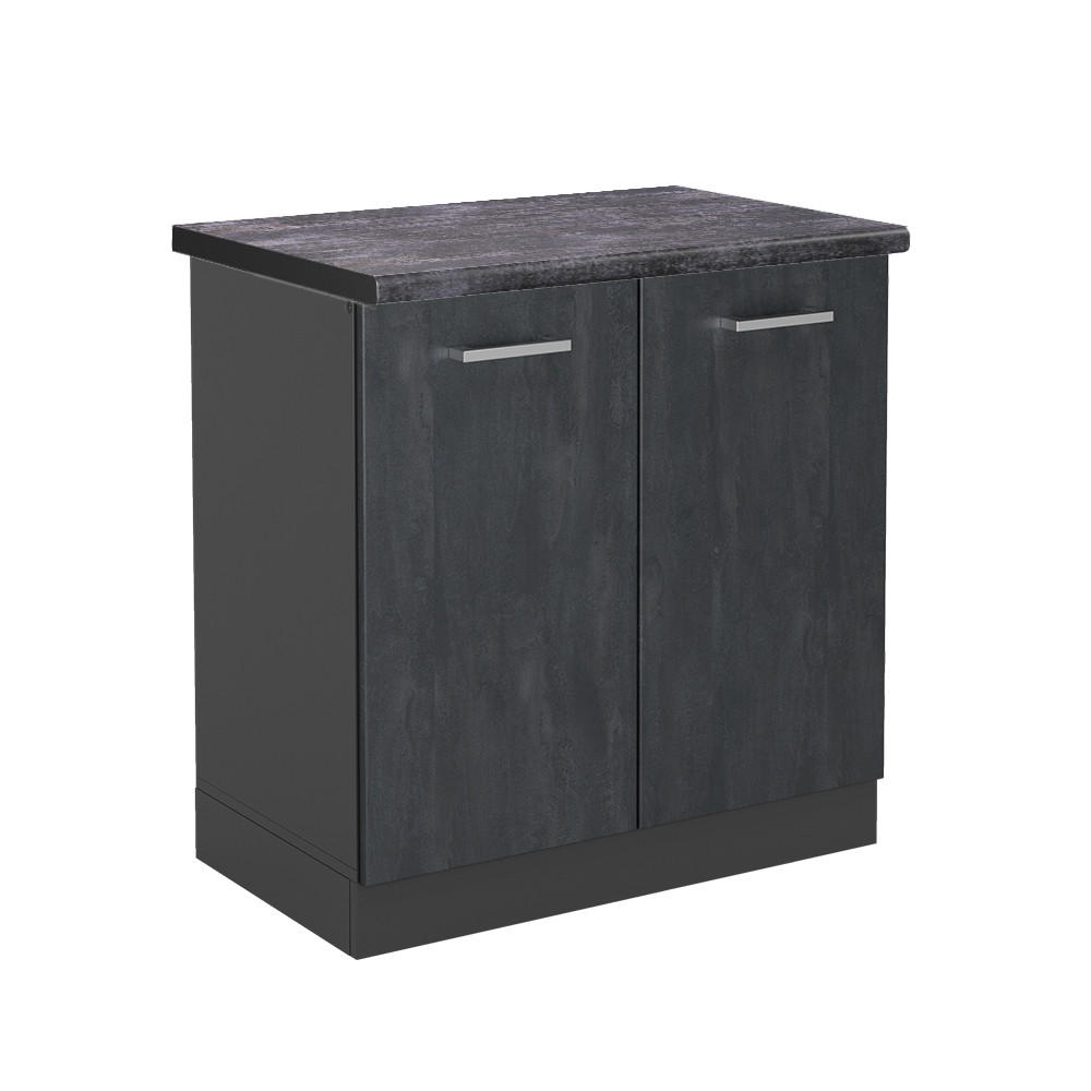 SPÜLENUNTERSCHRANK R-Line Schwarz Beton 80 cm AP Anthrazit - Anthrazit/Schwarz, Holzwerkstoff (80/81.6/60cm) - Vicco