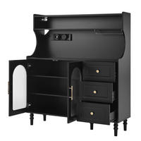 BUFFET 120x40x138.5 cm Schwarz mit Fluted Glas & Ladestation - Schwarz, Holzwerkstoff (120/138.5/40cm) - Modfu
