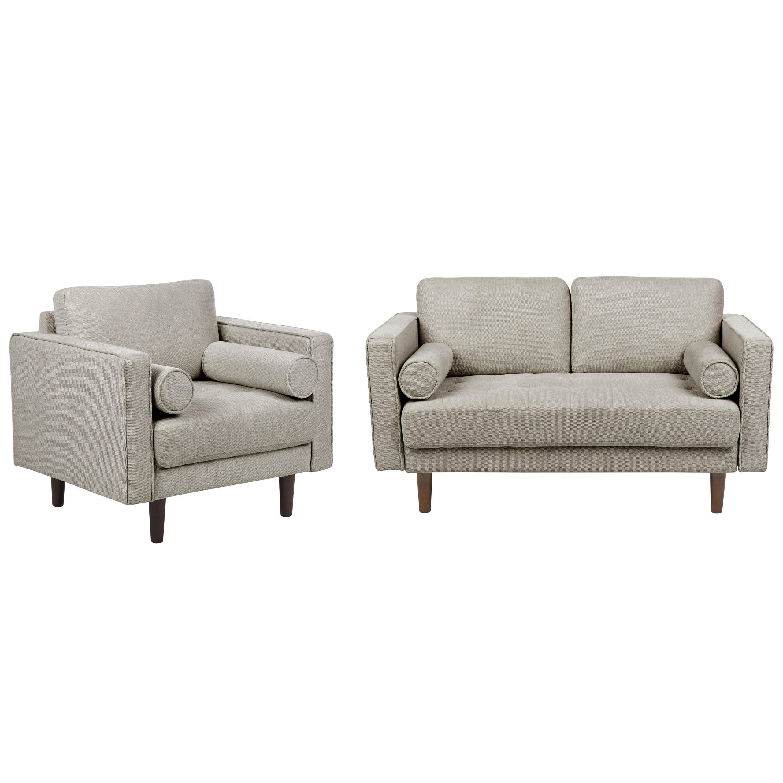 2-SITZER-SOFA Set mit Sessel taupe Nurmo - Dunkelbraun/Braun, Textil (74/78/140cm) - Beliani