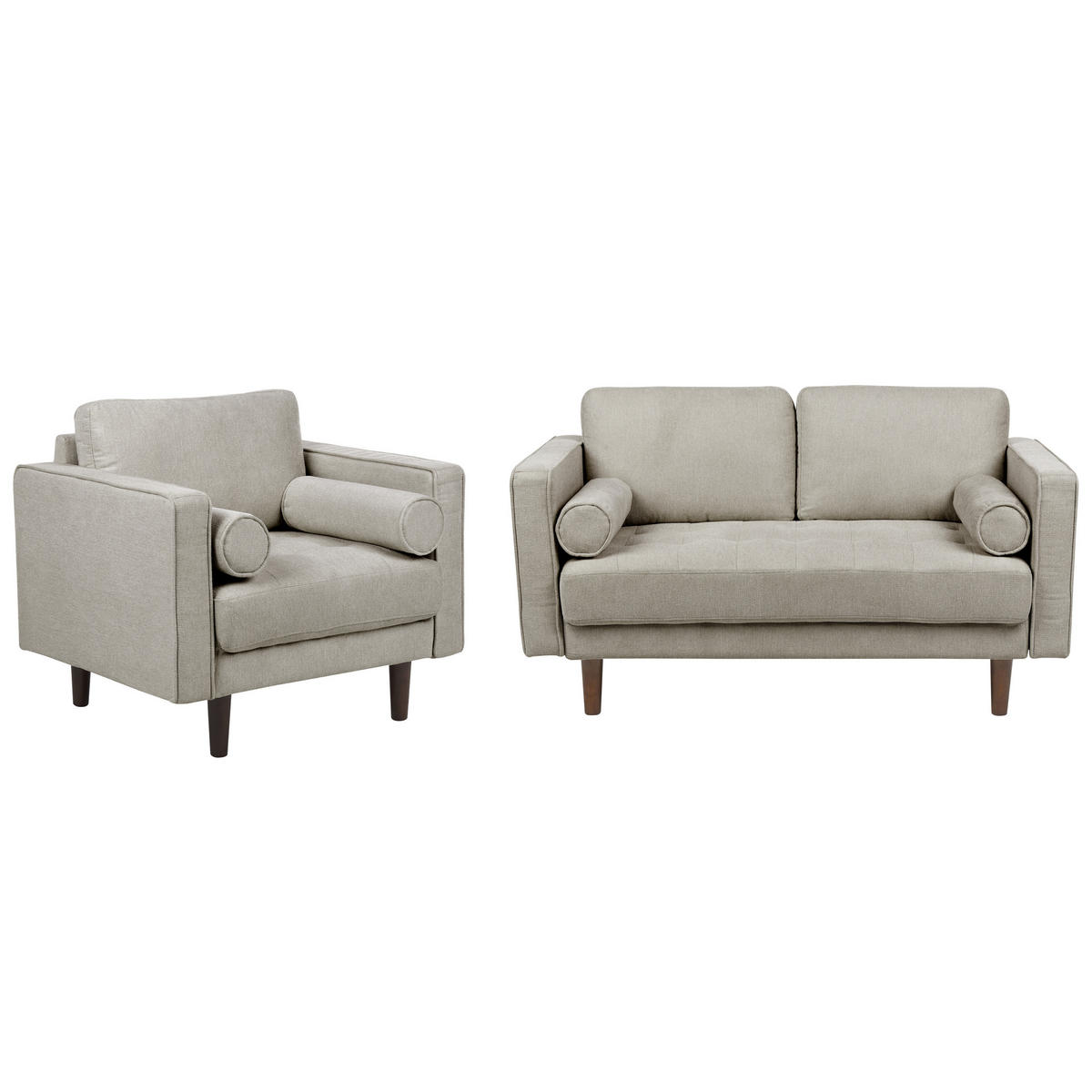 2-SITZER-SOFA Set mit Sessel taupe Nurmo - Dunkelbraun/Braun, Textil (74/78/140cm) - Beliani