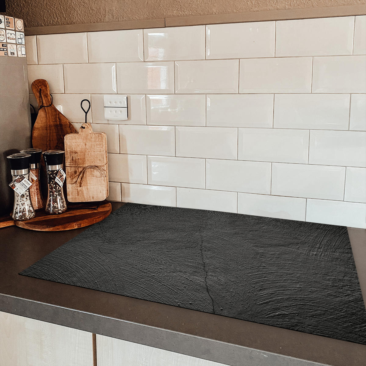HERDABDECKPLATTE Beton - Schwarz - Industriell Ceranfeldabdeckung 78x52 cm - Anthrazit, Kunststoff (78/52/0.2cm) - MuchoWow