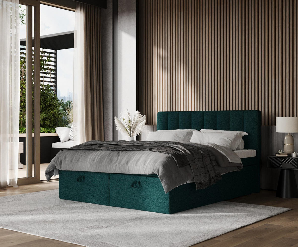 BOXBETT Lume 160/200 cm Grün im Riva Stoff - Schwarz/Grün, Holz/Holzwerkstoff (160/200cm) - AltaBeds