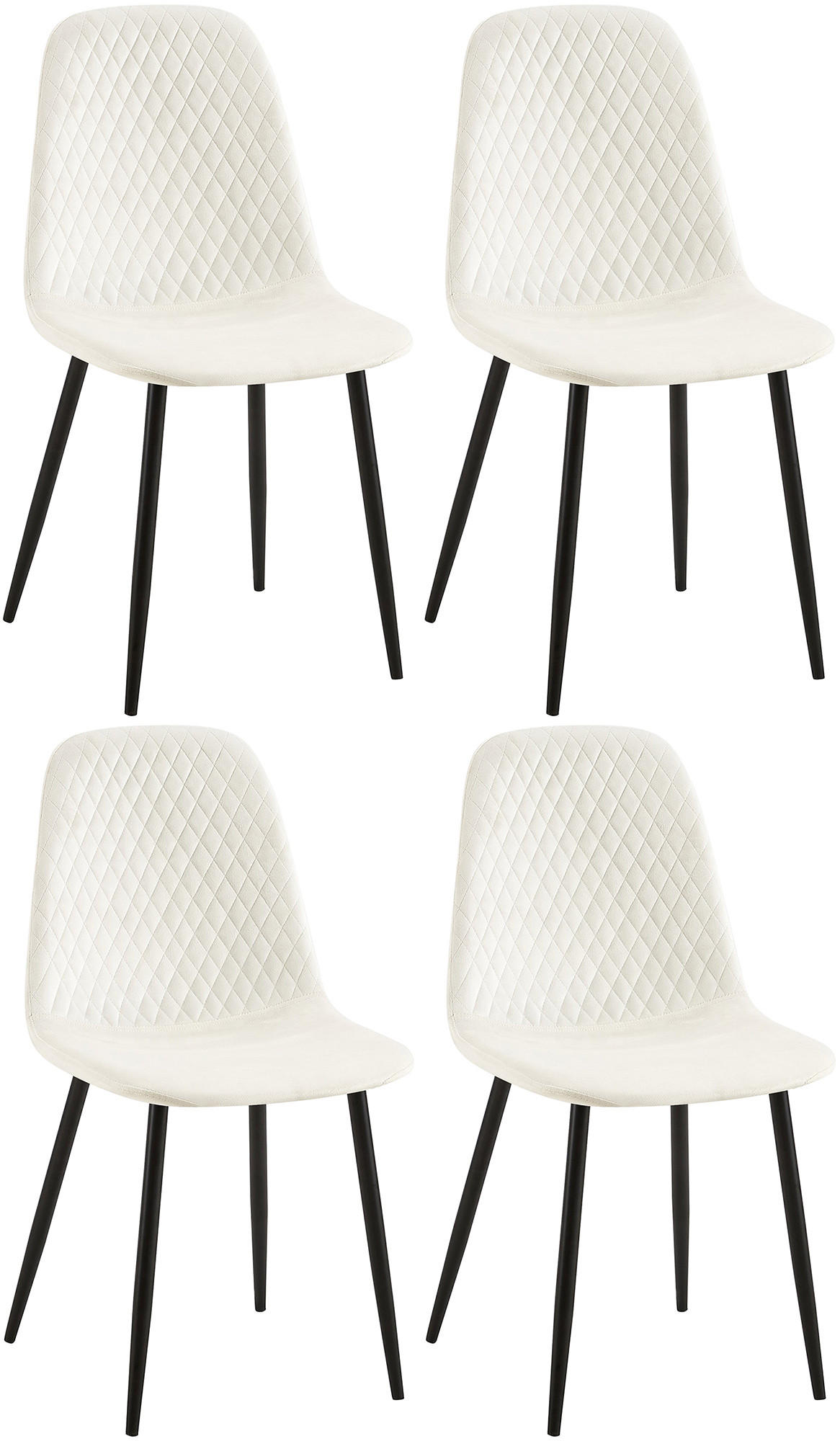 STUHL 4er Set Samt Cremeweiß - Schwarz/Weiß, Textil/Metall (44/88/54cm) - CLP