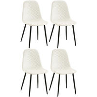 STUHL 4er Set Samt Cremeweiß - Schwarz/Weiß, Textil/Metall (44/88/54cm) - CLP