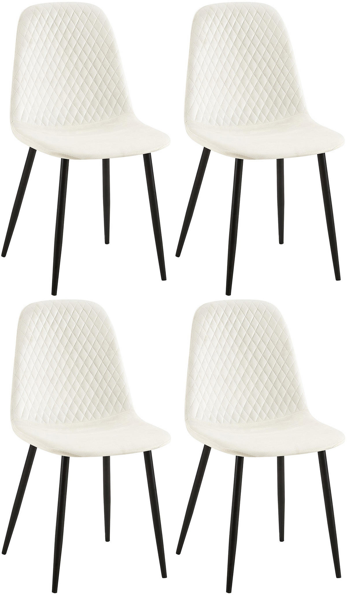 STUHL 4er Set Samt Cremeweiß - Schwarz/Weiß, Textil/Metall (44/88/54cm) - CLP