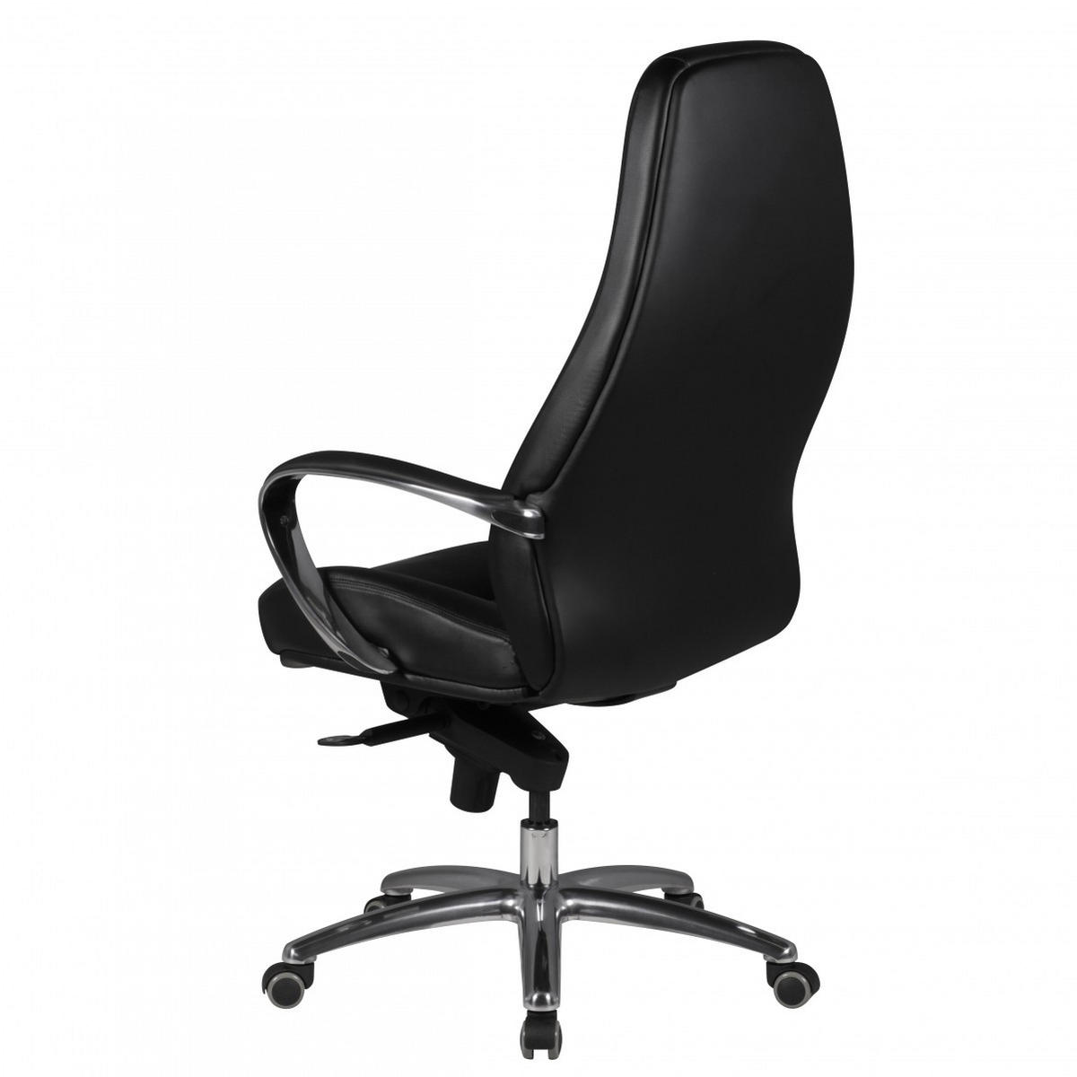 CHEFSESSEL Echtleder mit Aluminiumfußkreuz und ergonomischer Sitzform MADRID, Schwarz 70x68x130 cm - Silberfarben/Schwarz, Leder/Metall (70/130/68cm) - KADIMA DESIGN