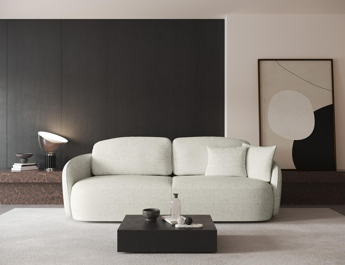3-SITZER-SOFA Savoy Cremeweiß mit Schlaffunktion - Creme/Schwarz, Kunststoff/Textil (254/96/105cm) - Selsey