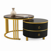 COUCHTISCH-SET aus MDF, Tannenholz und Glas 70x70x45/50x50x40 cm Schwarz-Gold mit 2 Schubladen - Schwarz, Holzwerkstoff (70/70/45cm) - IVMEU