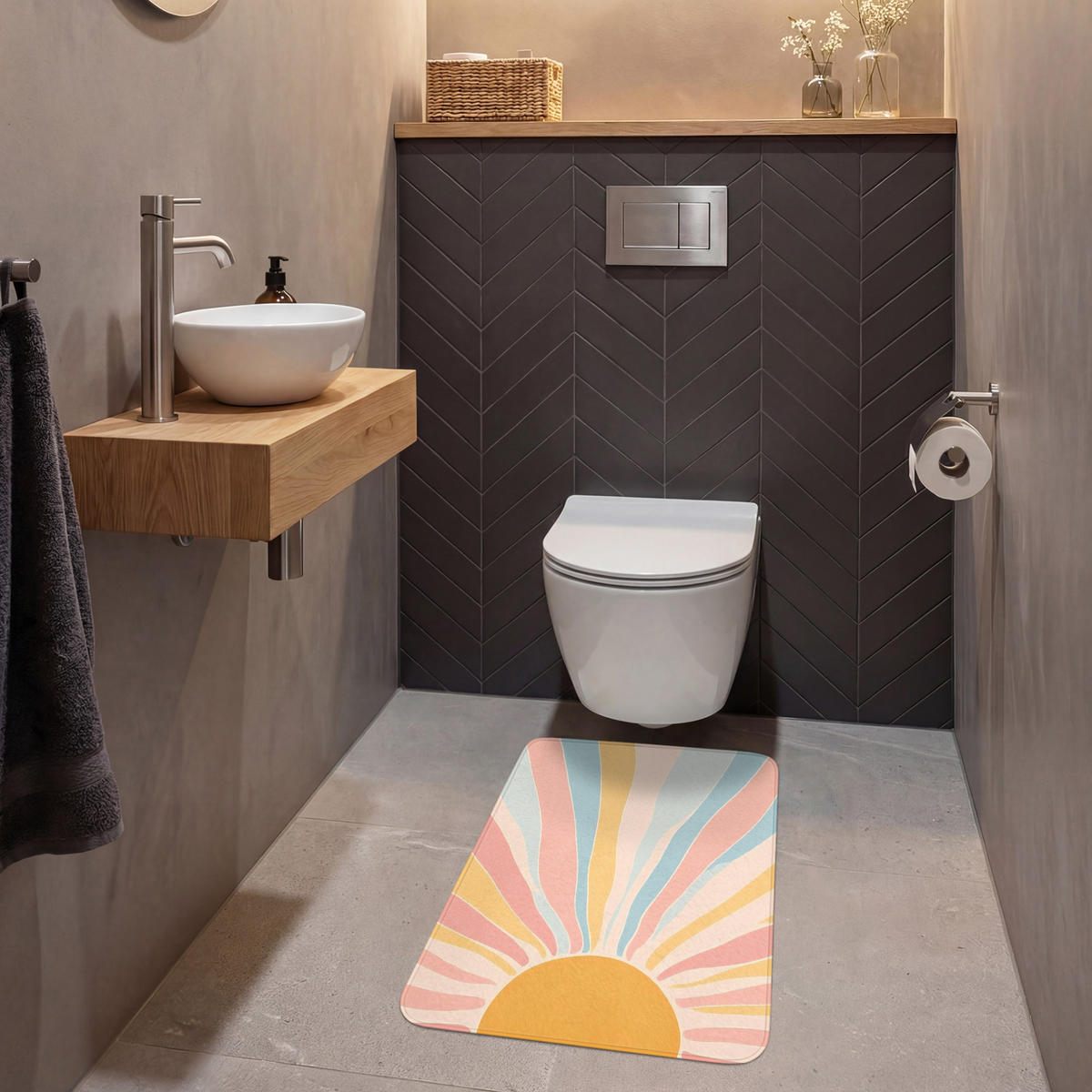 WC PŘEDLOŽKA Ilustrace - Slunce - Pastelové barvy 50x80 cm - pastelově modrá, textil/plast (50/1cm) - OnlyWow