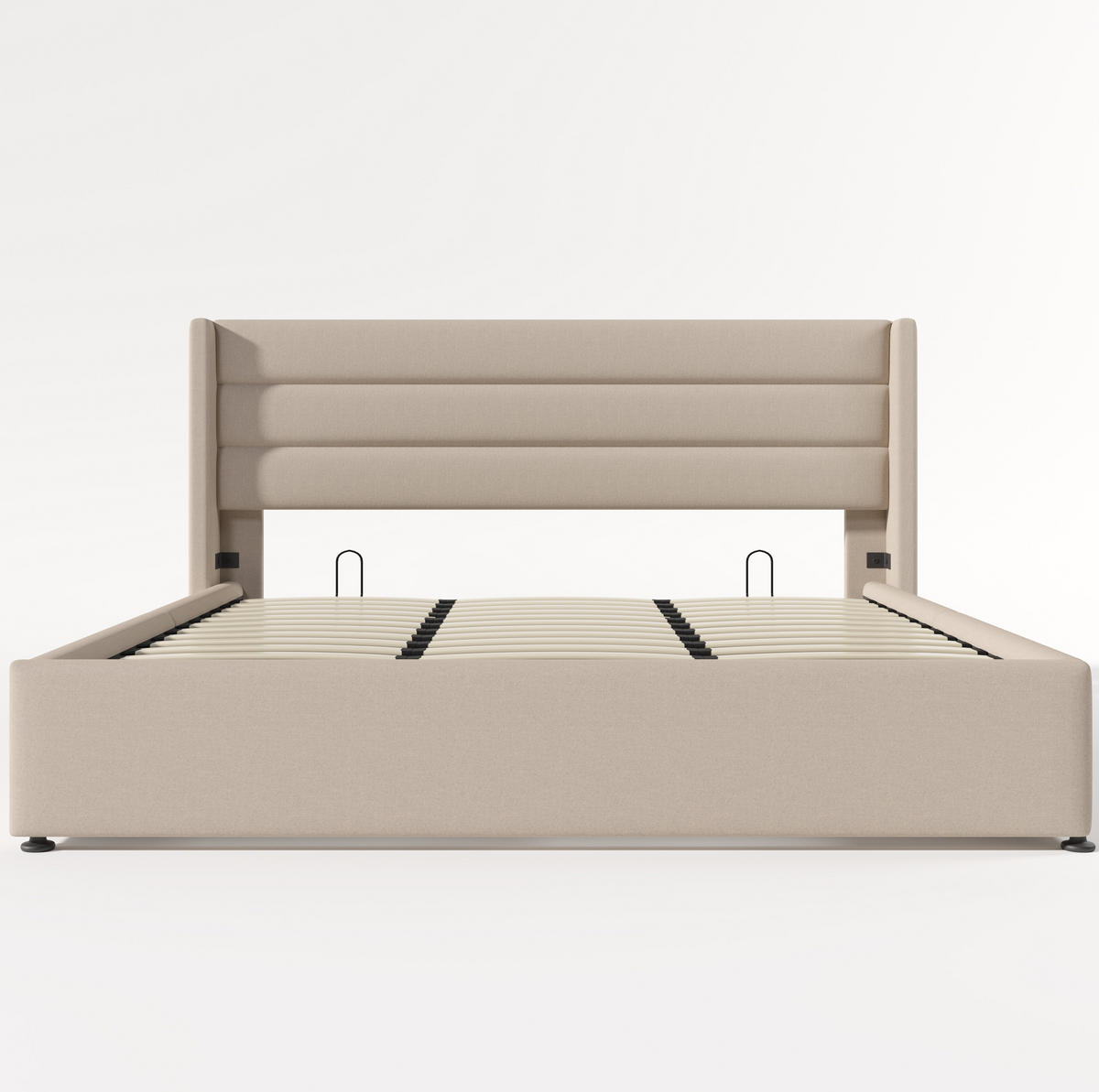 POLSTERBETT mit Bettkasten 180x200 cm Leinen Beige - Beige, Metall (180/200cm) - Meubliv
