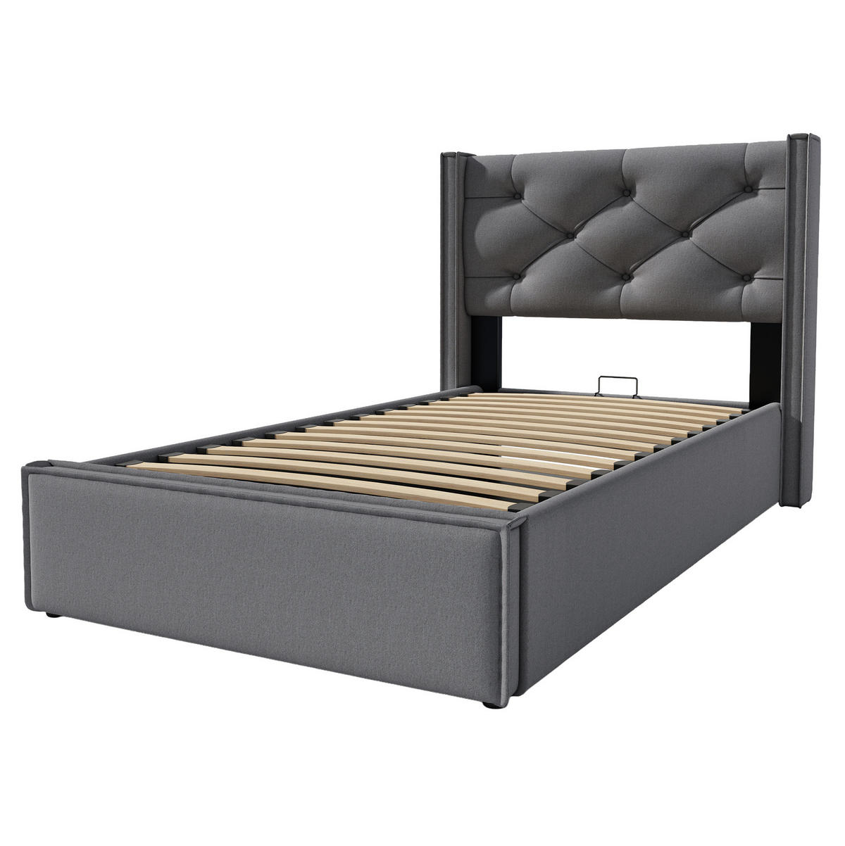 POLSTERBETT 90/200 cm Grau aus Baumwolle mit Stauraum - Grau, Textil (90/200cm) - OKMYHOME