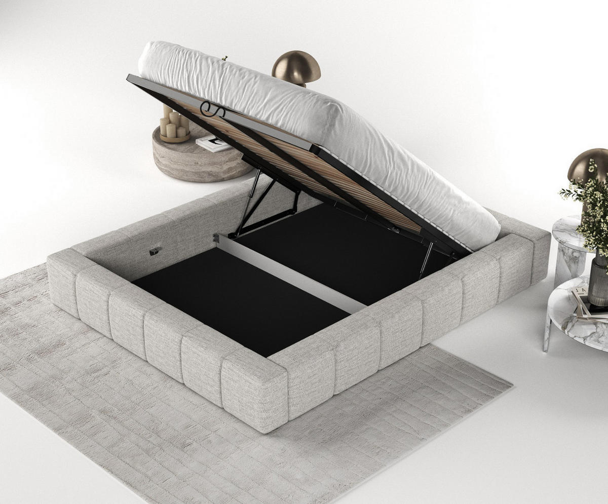 POLSTERBETT Kea mit Stauraum 180/200 cm Hellgrau im Modesto Stoff - Hellgrau/Schwarz, Holz/Holzwerkstoff (180/200cm) - AltaBeds