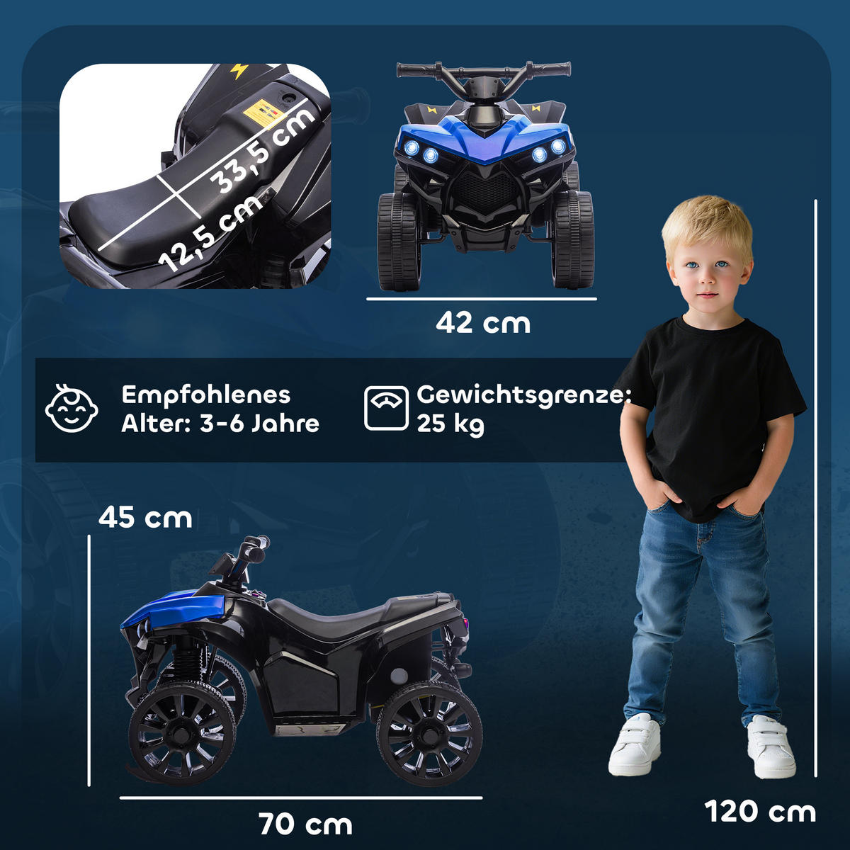 KINDER QUAD mit Scheinwerfer Blau - Blau, Metall (70/42/45cm) - AIYAPLAY