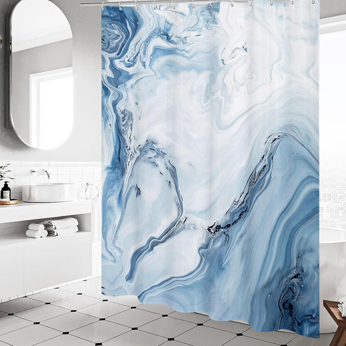 DUSCHVORHANG Blau Marmor abstrakt lang Luxus für Dekoration Badezimmer - Blau, Textil (200/180cm) - MCBOSON