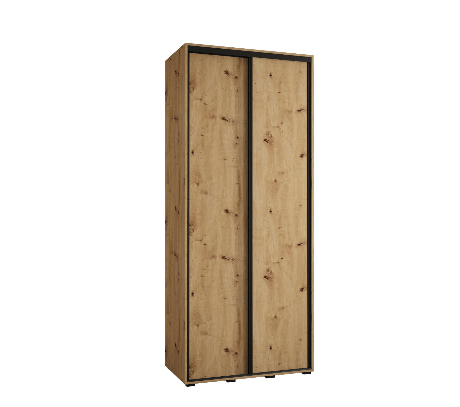 Abiks Möbel Schwebetürenschrank Eiche Artisan, Eiche Artisan, Schwarz 100x235x45 cm