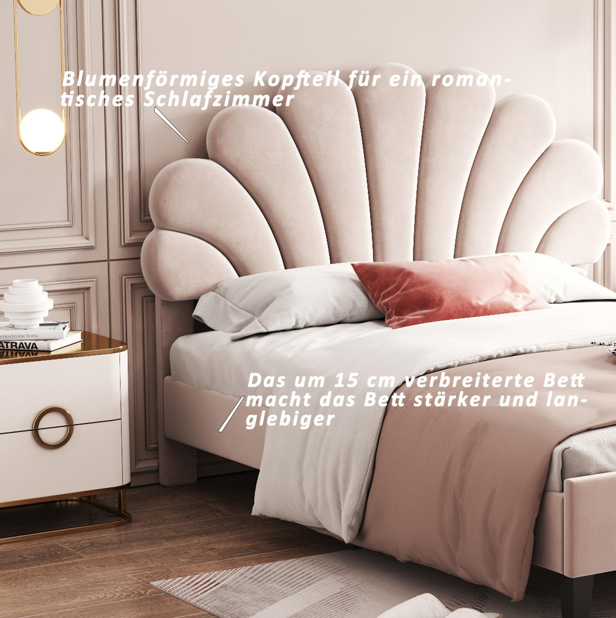 POLSTERBETT 140/200 cm Beige aus Samt mit Lattenrost - Beige, Textil (140/200cm) - OKMYHOME