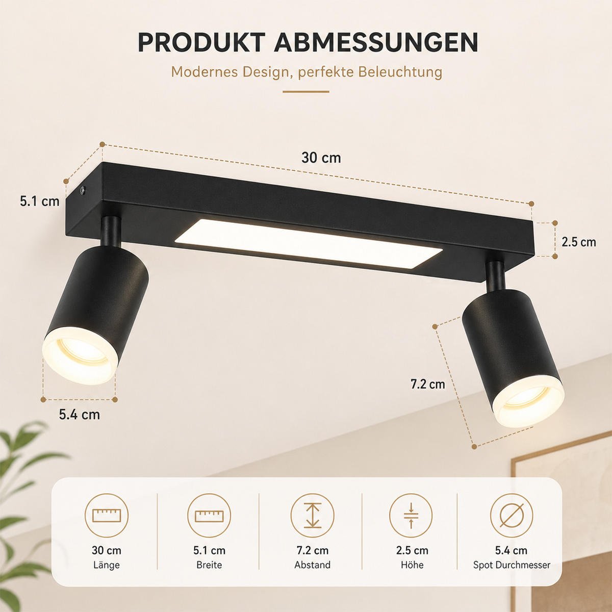 DECKENSTRAHLER Bielefeld 2-flammig 34/8/16.9 cm - Schwarz, Metall (34/8/16.9cm) - Nettlife