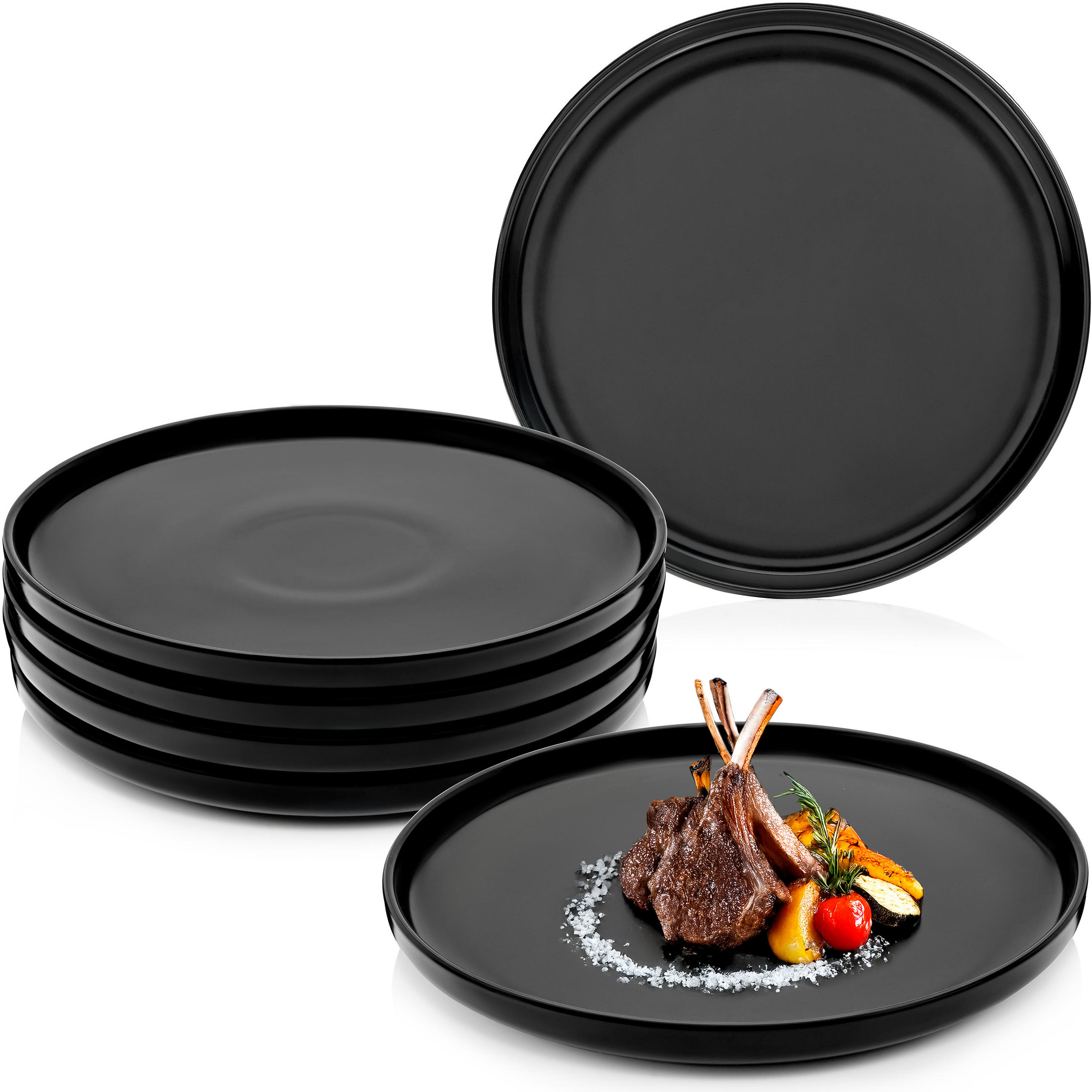 SPEISETELLER SET MADEIRA- 6 teilig aus Steingut - Schwarz, Keramik (27cm) - Sänger