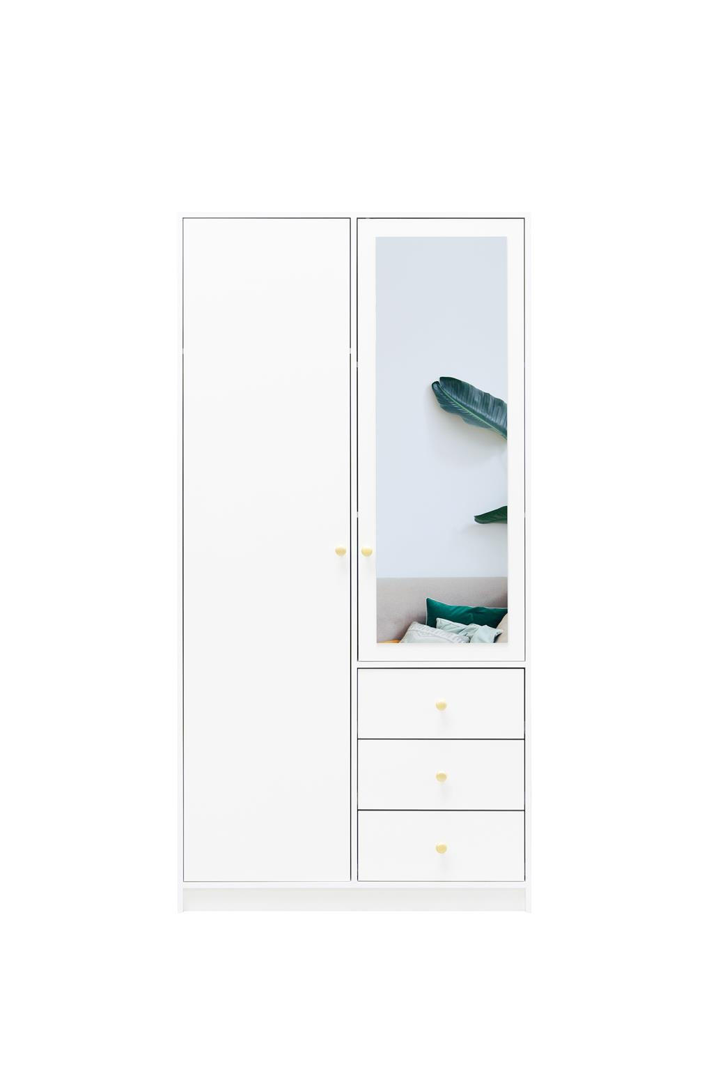 KLEIDERSCHRANK Rainbow Schwarz, zweitüriger Drehtürenschränk mit Spiegel und Schubladen - Schwarz, Holzwerkstoff (100/200/58cm) - Bettso