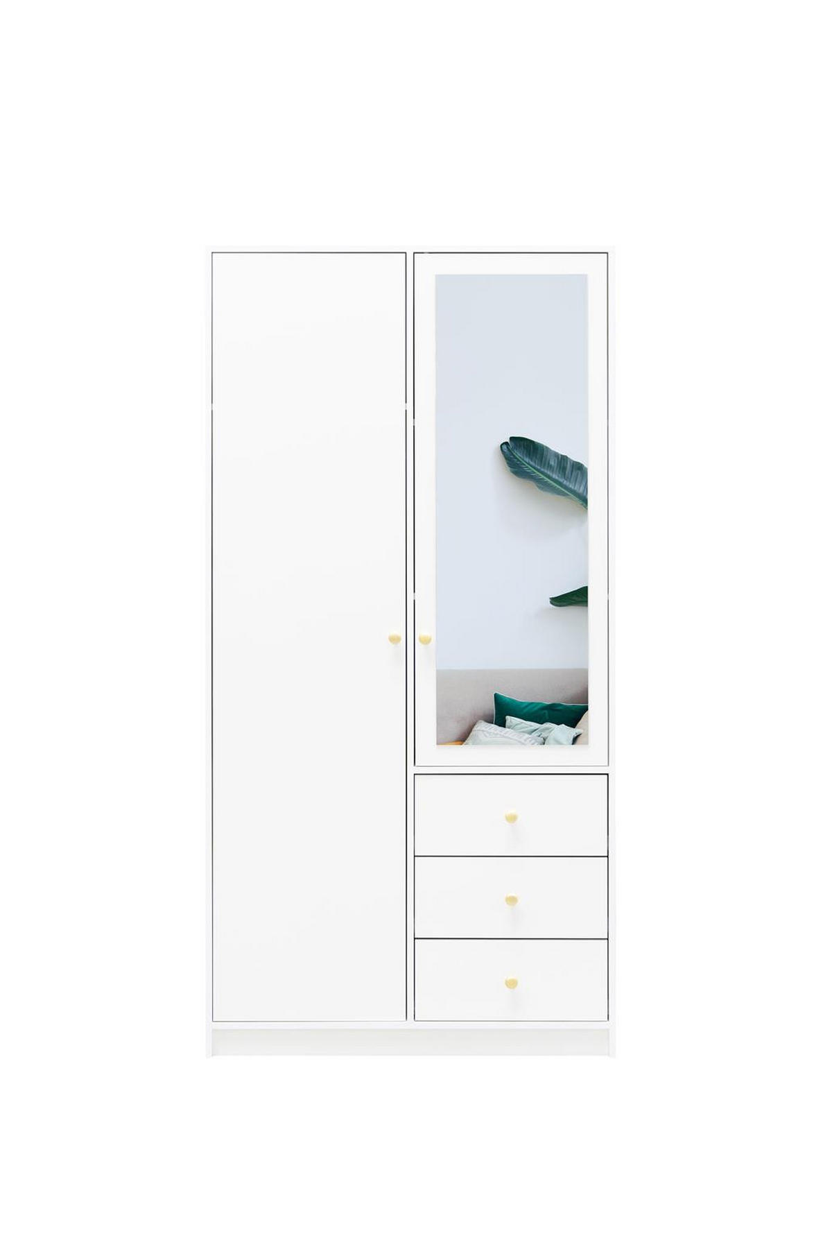 KLEIDERSCHRANK Rainbow Weiß, zweitüriger Drehtürenschränk mit Spiegel und Schubladen - Weiß, Holzwerkstoff (100/200/58cm) - Bettso