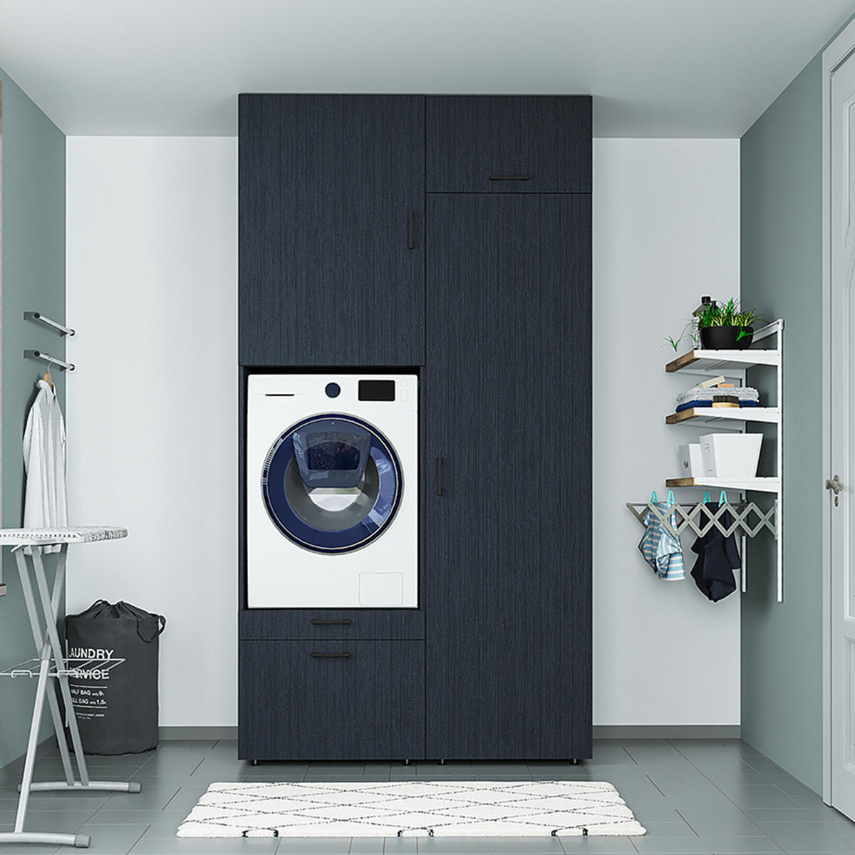 WASCHMASCHINENSCHRANK Serie 2 127cm Breit, 240cm Hoch - Schwarz, Holzwerkstoff (127/240/67cm)