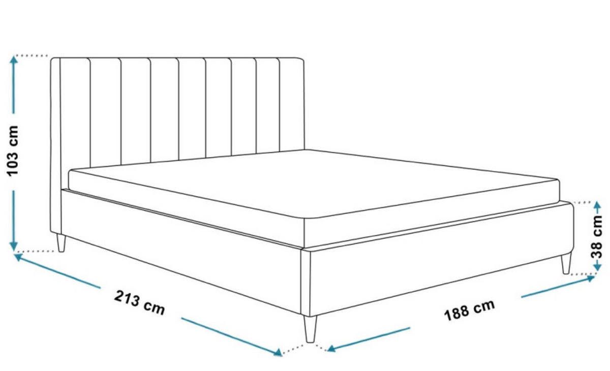 BETT Blau LUXO 2 Gepolstert Auf Hohen Beinen 180x200 cm - Blau/Schwarz, Textil (180/200cm) - Sepro Meble