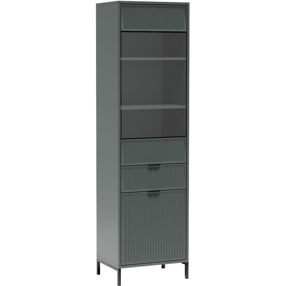 VITRINE Linna mit Schublade 55 cm dunkelgrün - Dunkelgrün/Schwarz, Holzwerkstoff/Metall (55/196/41cm) - Beautysofa