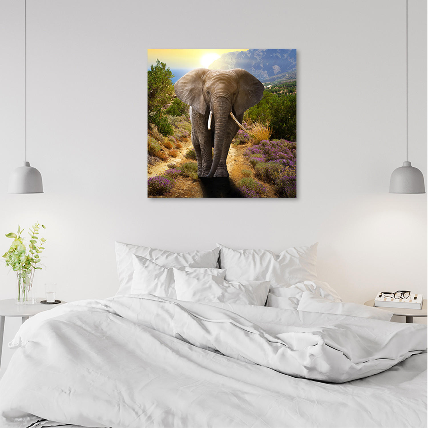 WANDBILD elefant bei sonnenuntergang - Beige, Textil (50/50cm) - Feeby
