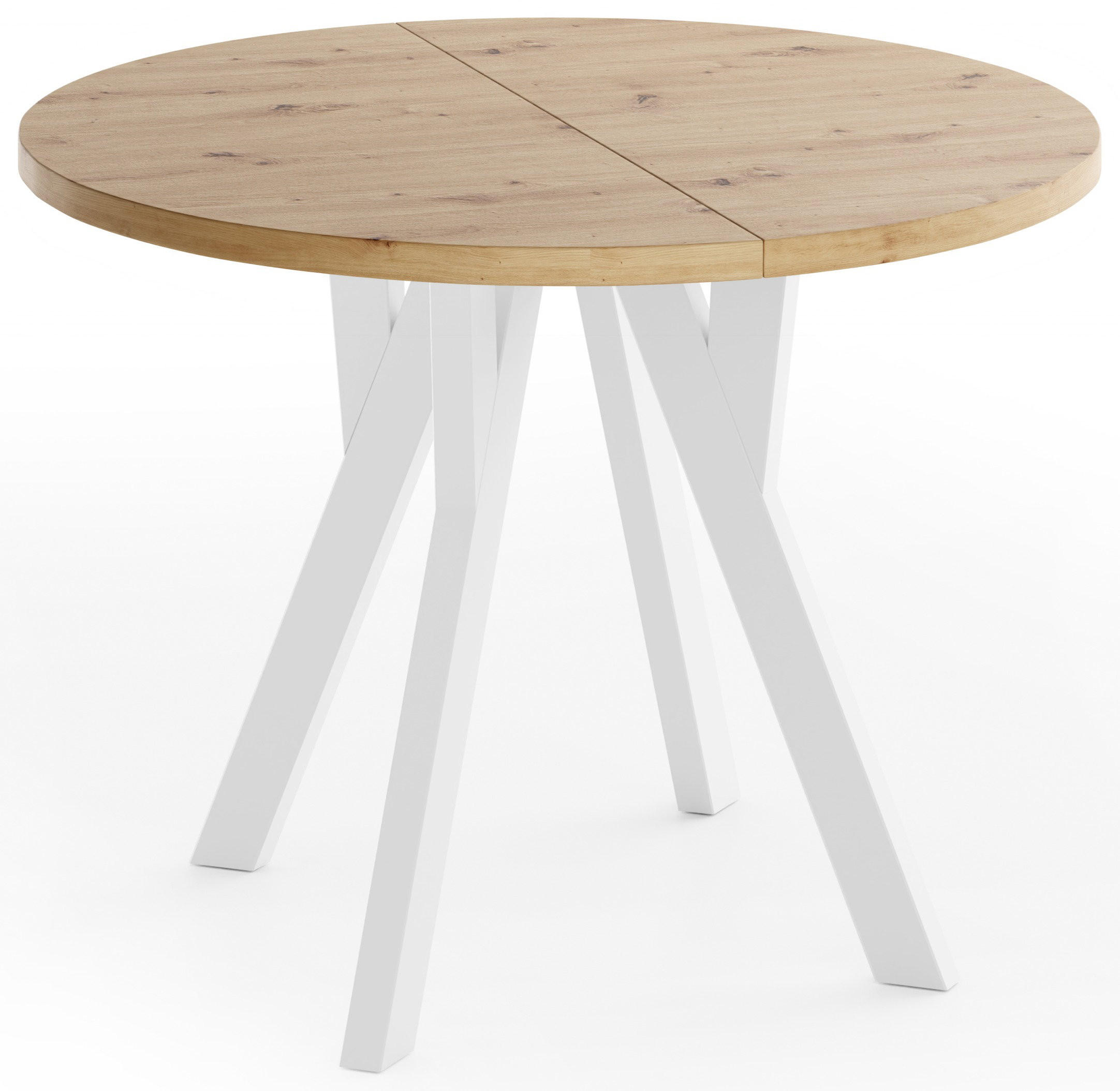 ESSTISCH Vero Weiß rund ausziehbar verlängerbar, Eiche Artisan Hellbraun 100-200/100/77 cm - Braun/Weiß, Holz/Holzwerkstoff (100/200/76.5cm) - WFL GROUP
