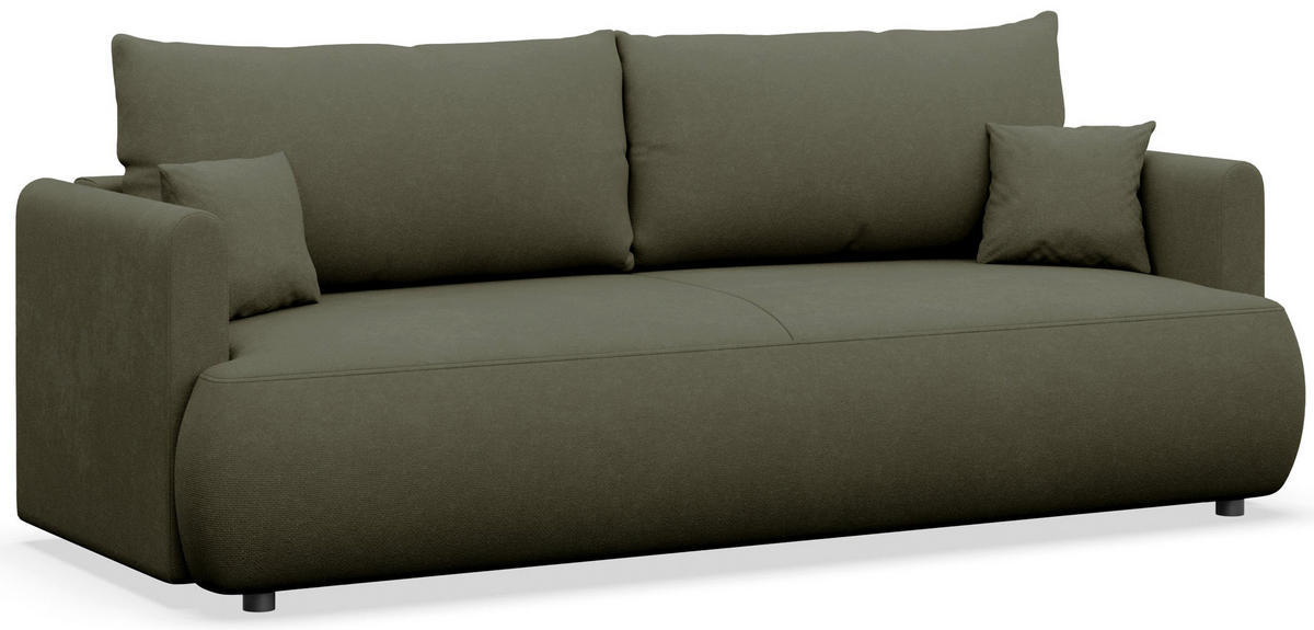 SCHLAFSOFA Ovo Mini Olivgrün Chenille Easy Clean - Schwarz/Olivgrün, Kunststoff/Textil (226/90/97cm) - Selsey
