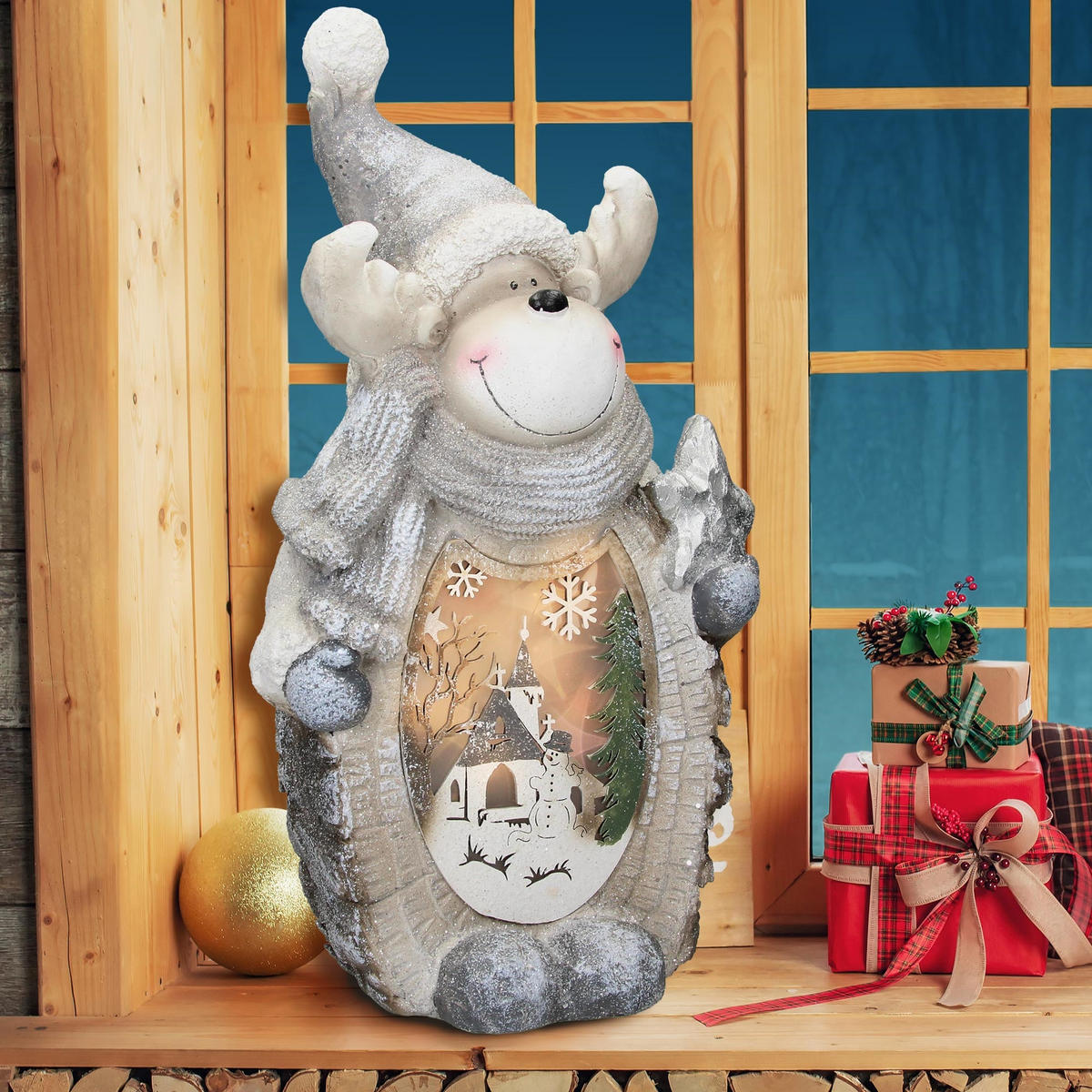 LED-RENTIER FIGUR Weiß 51 cm Batteriebetrieben Warmweiß für Innen - Grau, Kunststoff (14/51/28cm) - ECD-Germany