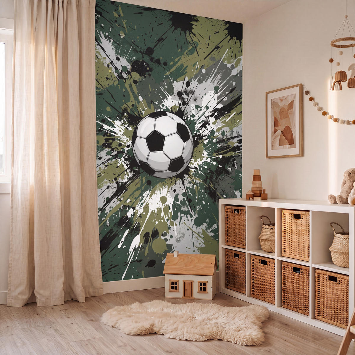 KINDERTAPETE - Fußball - Farbe - Spritzer - Grün - 140x220 cm - Dunkelgrün, Papier (140/220cm) - OnlyWow