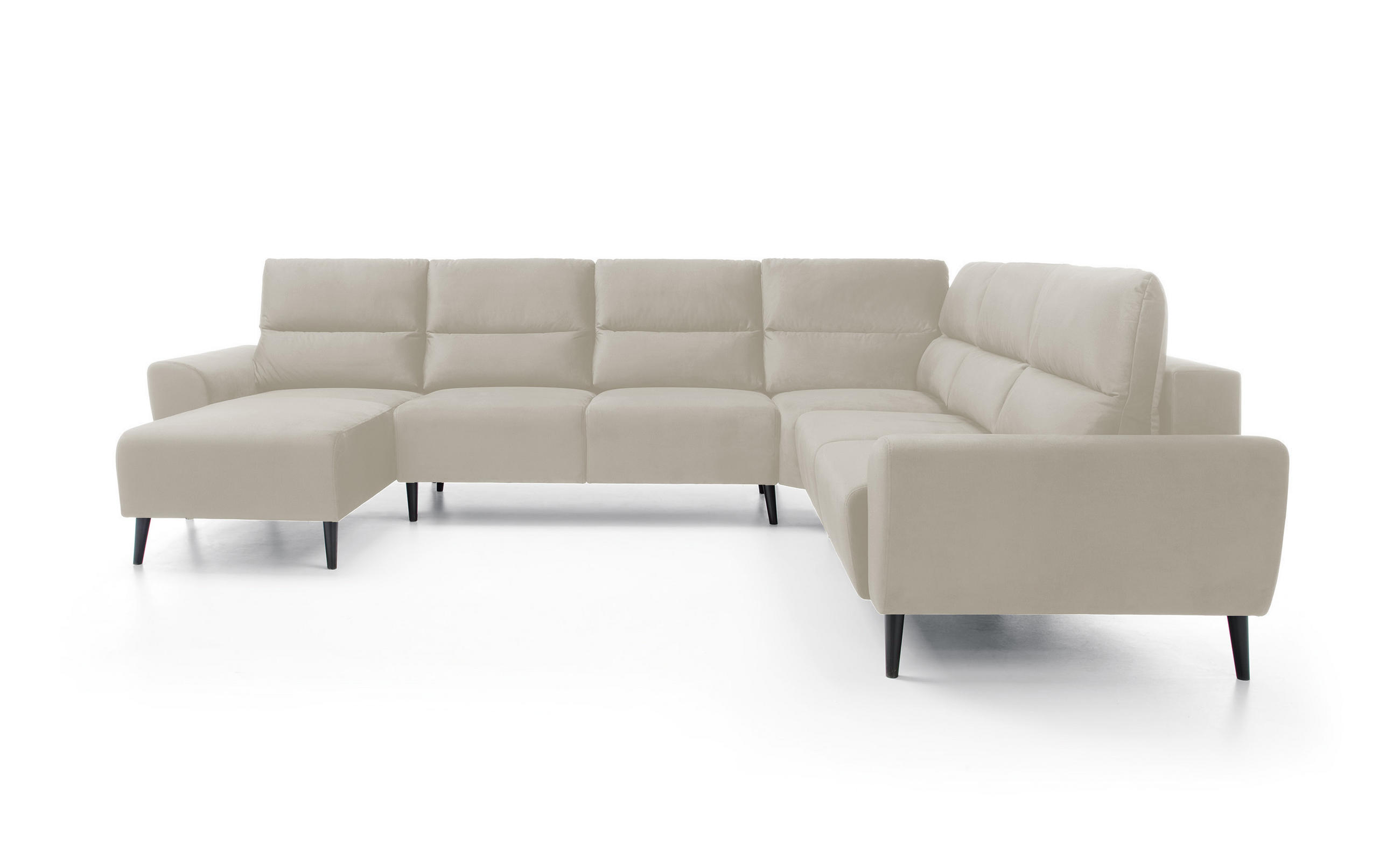 ECKSOFA BOSCO U-Form, Monolith-Stoff, Freistehend, mit verstellbaren Kopfstützen, Sofa für Familien, Größe: 340x270x98cm, Farbe: Beige - Beige, Holz/Textil (270/340cm) - DomoHome