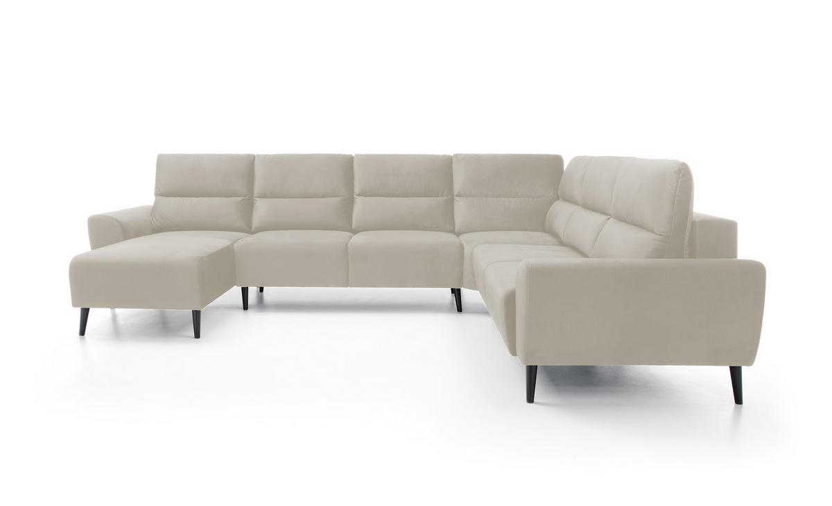 ECKSOFA BOSCO U-Form, Monolith-Stoff, Freistehend, mit verstellbaren Kopfstützen, Sofa für Familien, Größe: 340x270x98cm, Farbe: Beige - Beige, Holz/Textil (270/340cm) - DomoHome