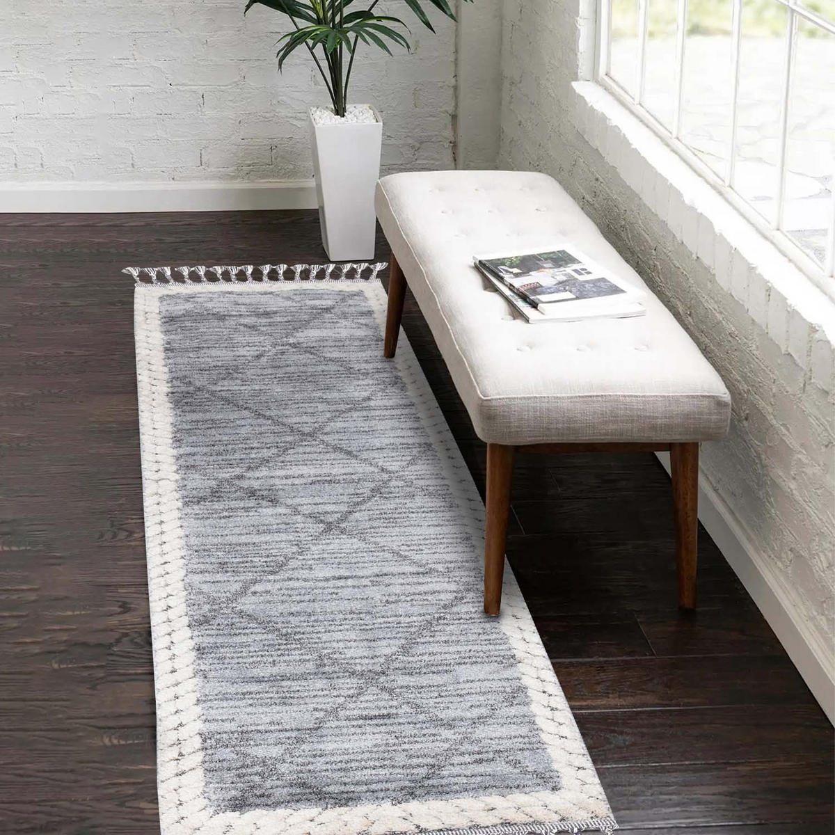 KURZFLOR-TEPPICH Valencia 909 Graublau/ Creme 80x300 cm - Blau/Creme, Textil (80/300cm) - carpet city