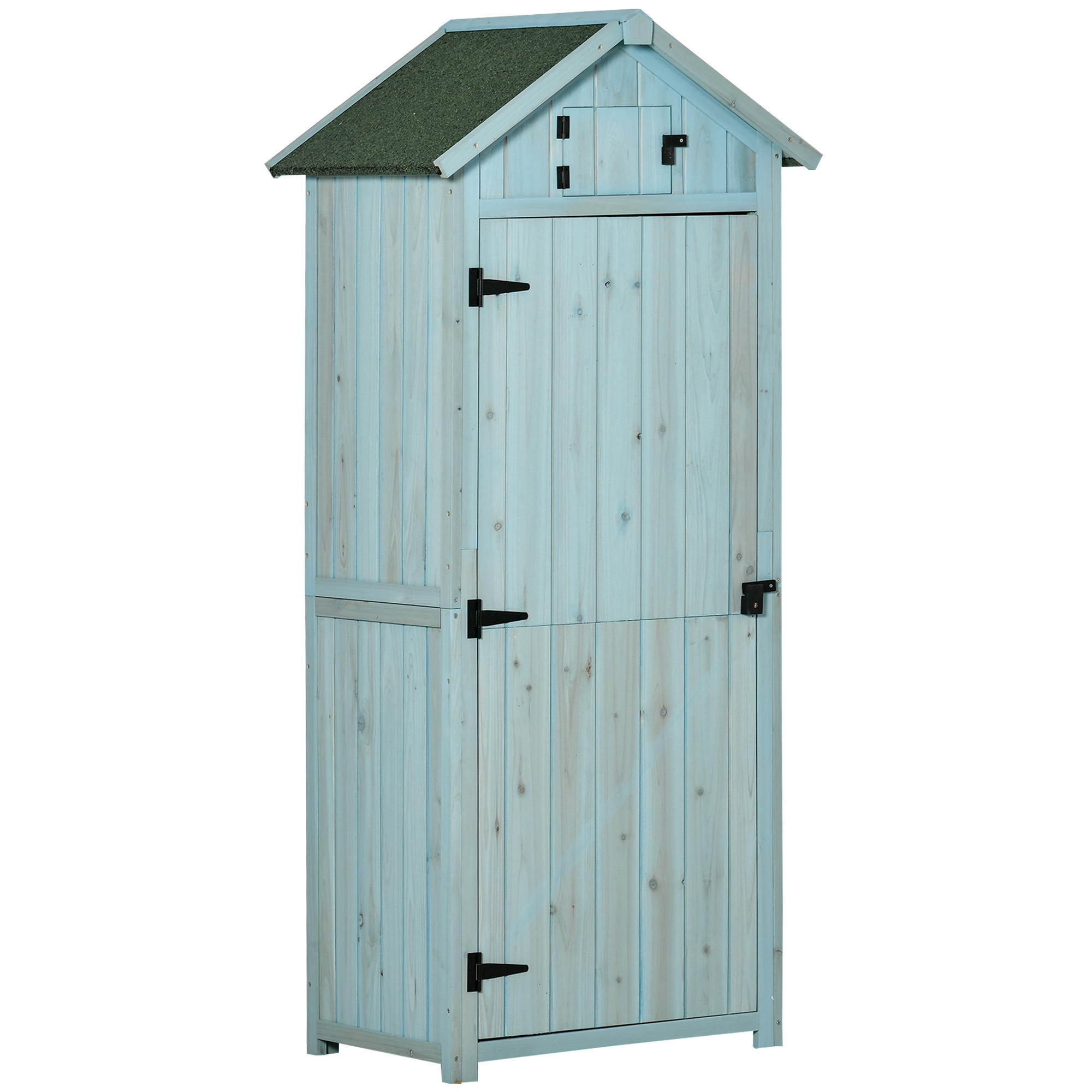 GARTENSCHRANK Geräteschuppen mit Fachböden, Asphaltdach Fenster, Holz, Hellblau+Grün - Hellblau/Grün, Holz (54.2/179/77cm) - Outsunny