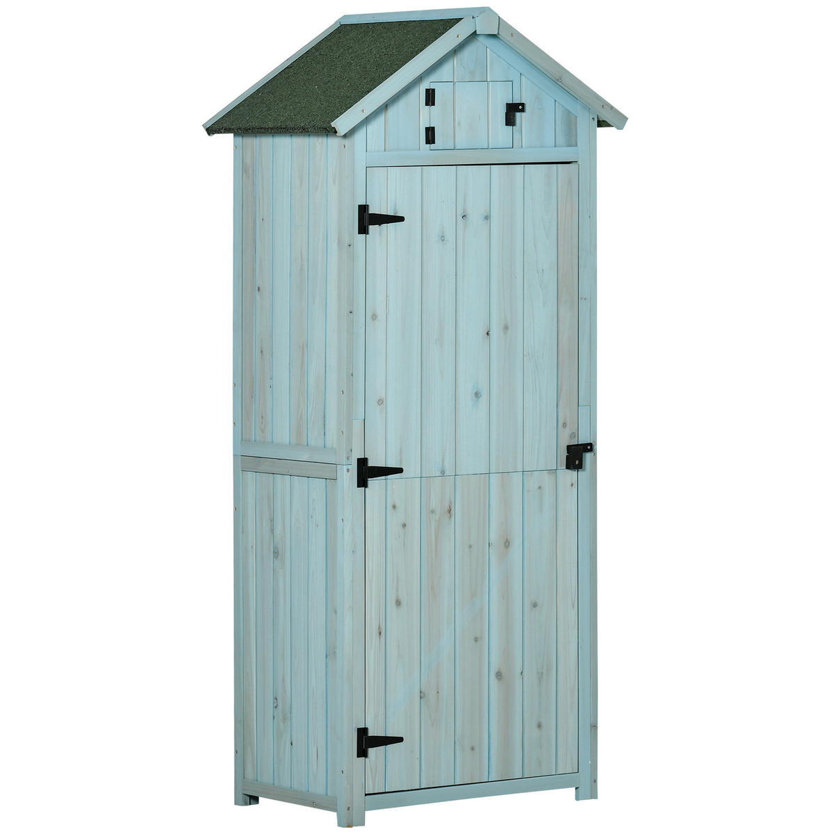 GARTENSCHRANK Geräteschuppen mit Fachböden, Asphaltdach Fenster, Holz, Hellblau+Grün - Hellblau/Grün, Holz (54.2/179/77cm) - Outsunny