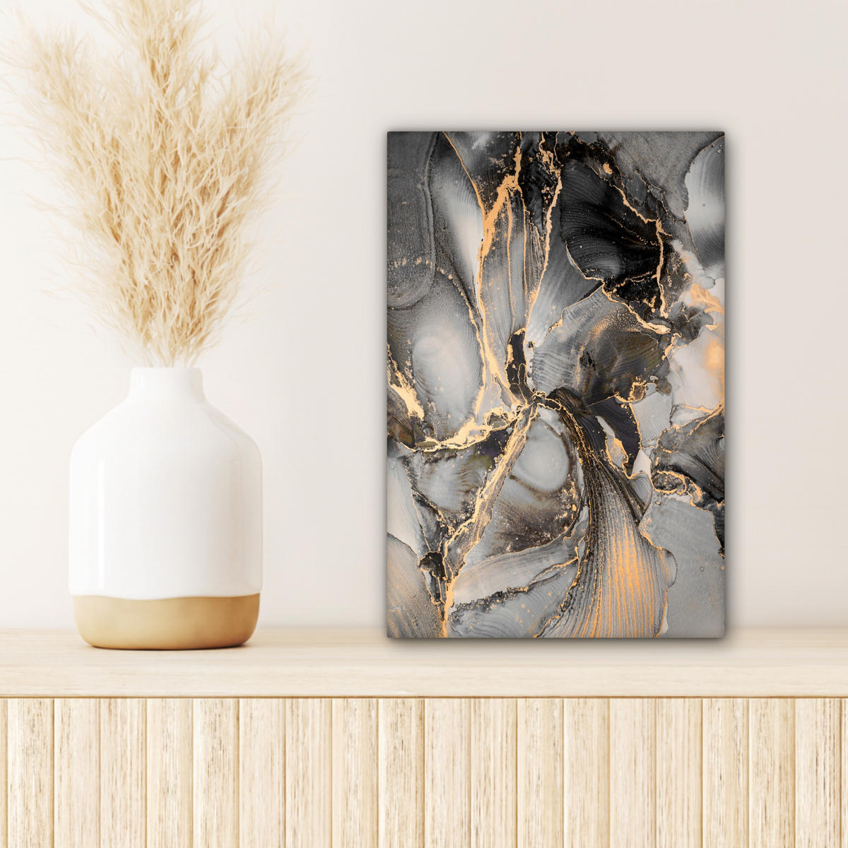 LEINWANDBILD Grau - Luxus - Gold - Marmor 20x30 cm - Dunkelgrau, Textil (20/30cm) - MuchoWow