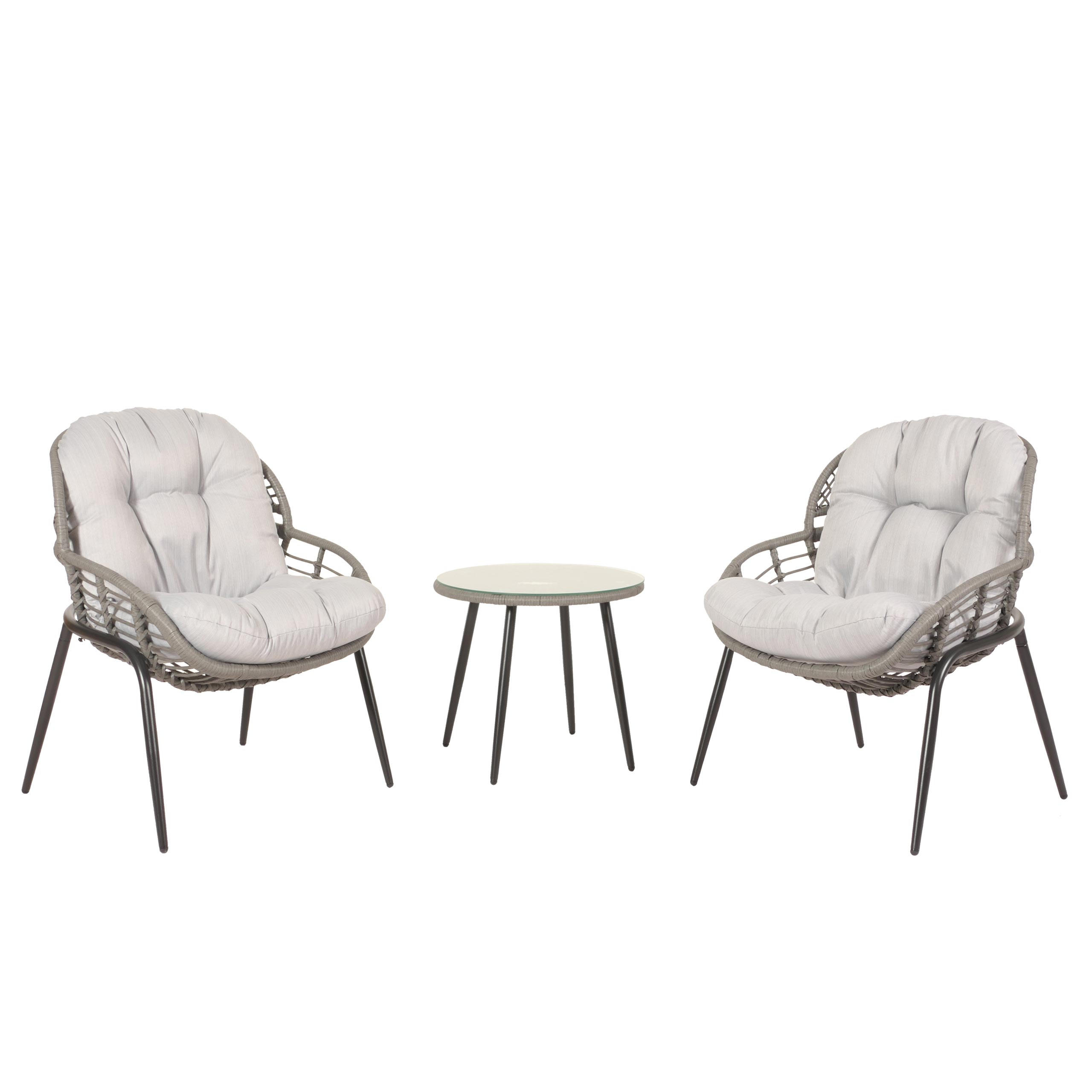 POLY-RATTAN GARNITUR Grau, Hellgrau - Hellgrau/Grau, Kunststoff - MCW