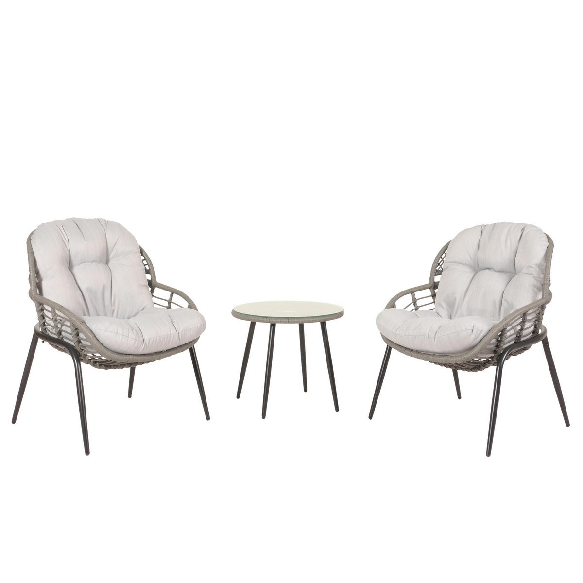 POLY-RATTAN GARNITUR Grau, Hellgrau - Hellgrau/Grau, Kunststoff - MCW